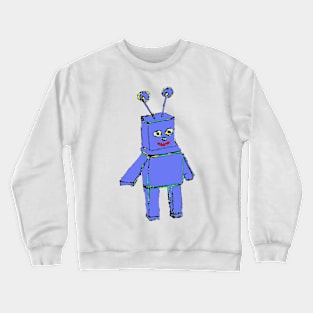 Happy Blue Robot Drawing Crewneck Sweatshirt